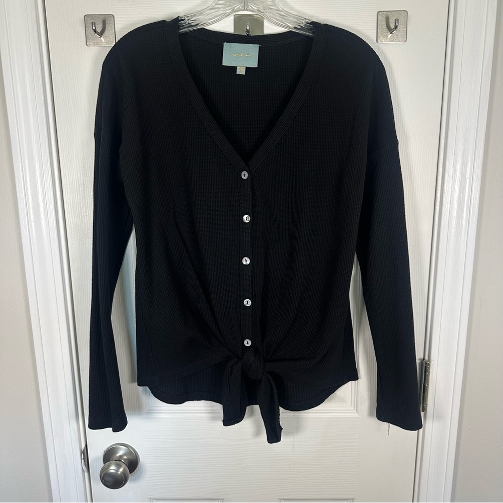 Black Waffle Knit Top XS